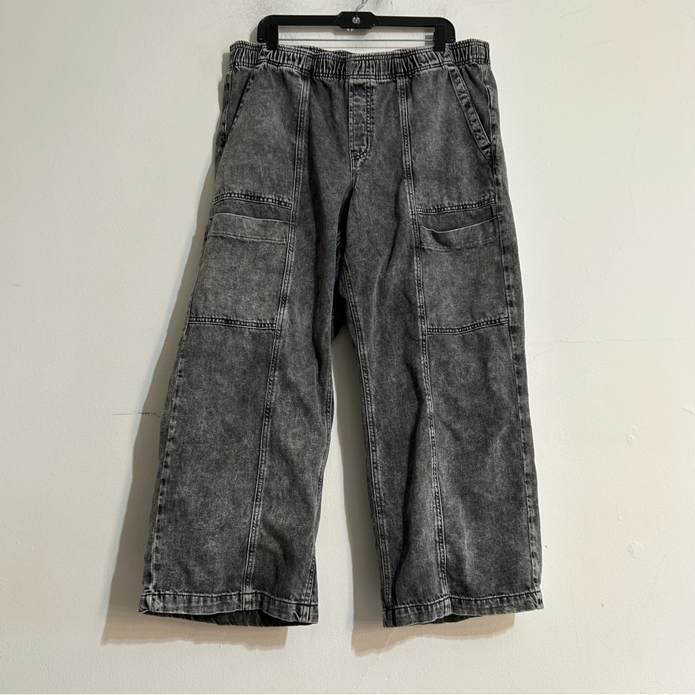 Gap High Rise Wide Leg Cargo Jeans Utility Black Wash Size XL